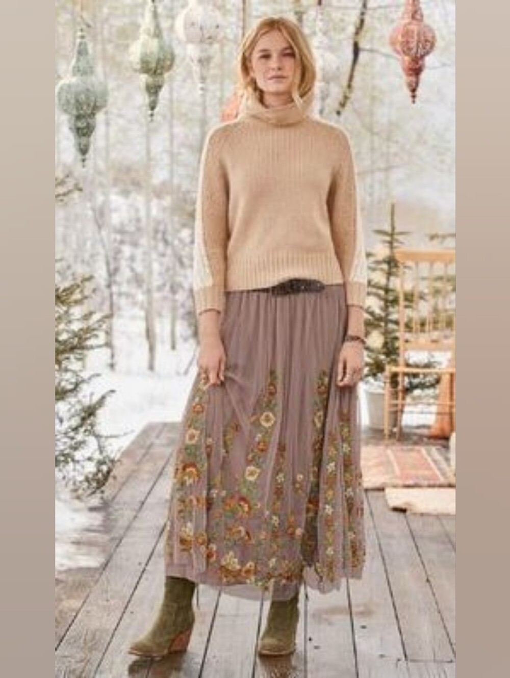 Sundance Arabella Embroidered Floral Mesh Tulle Maxi Skirt Boho Romantic XS